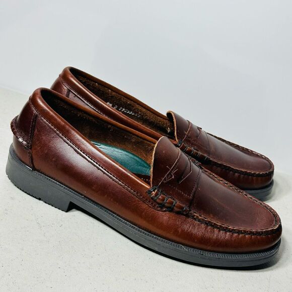 Sebago Men’s Moc Toe Rubber Sole Brown Leather Penny Loafers Size 9,5 - Picture 2 of 8